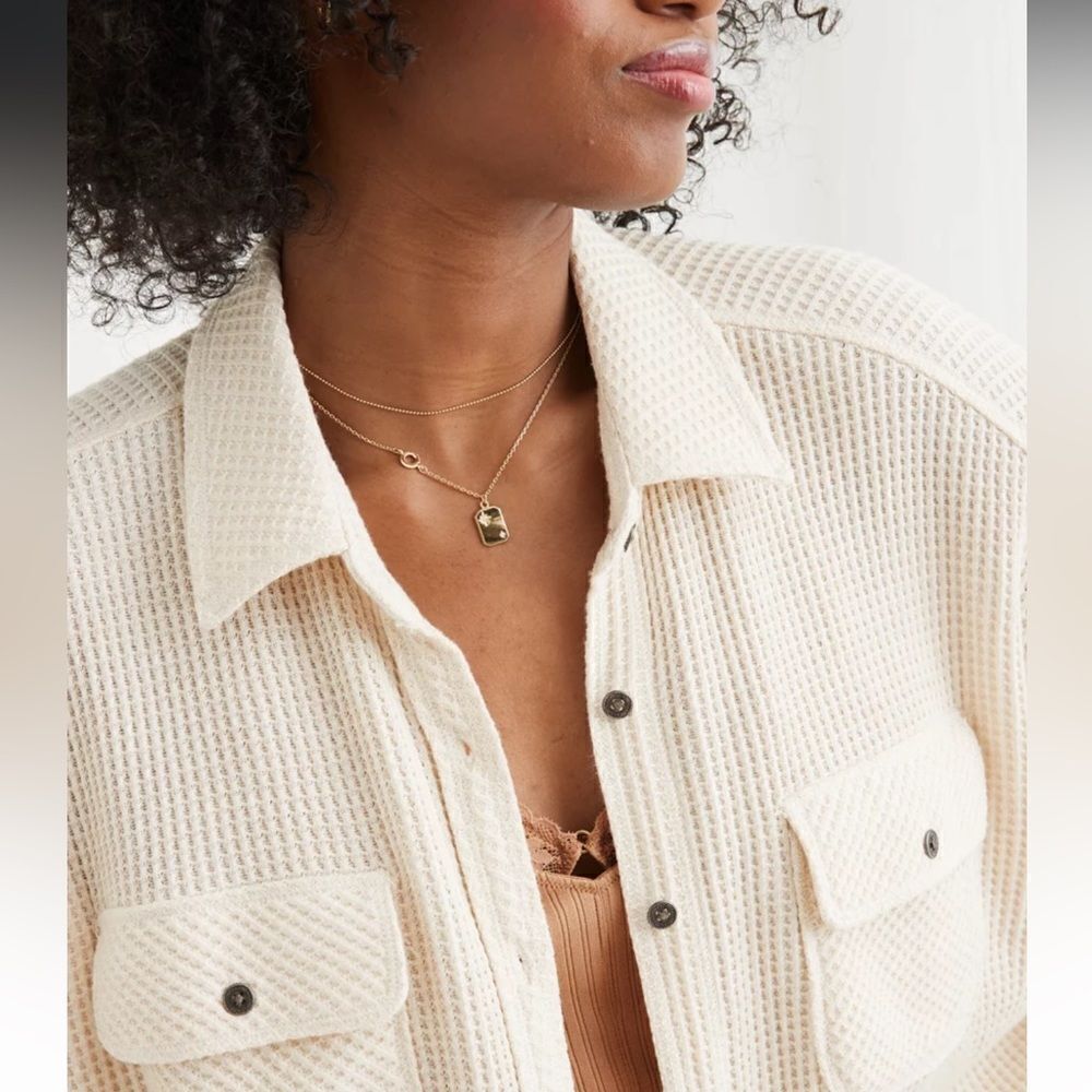 aerie XXL Lumber Jane Cream Heather Frost Waffle Knit Shirt - Picture 9 of 9